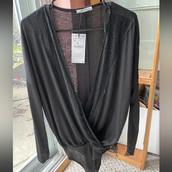 ZARA Women’s black lace long sleeve body suit - Picture 1 of 4
